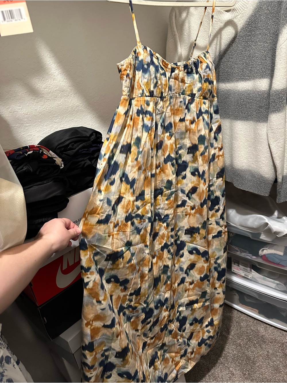 Ingrid & Isabel Watercolor Floral Maxi Dress in Mustard, Navy & Cream Maternity